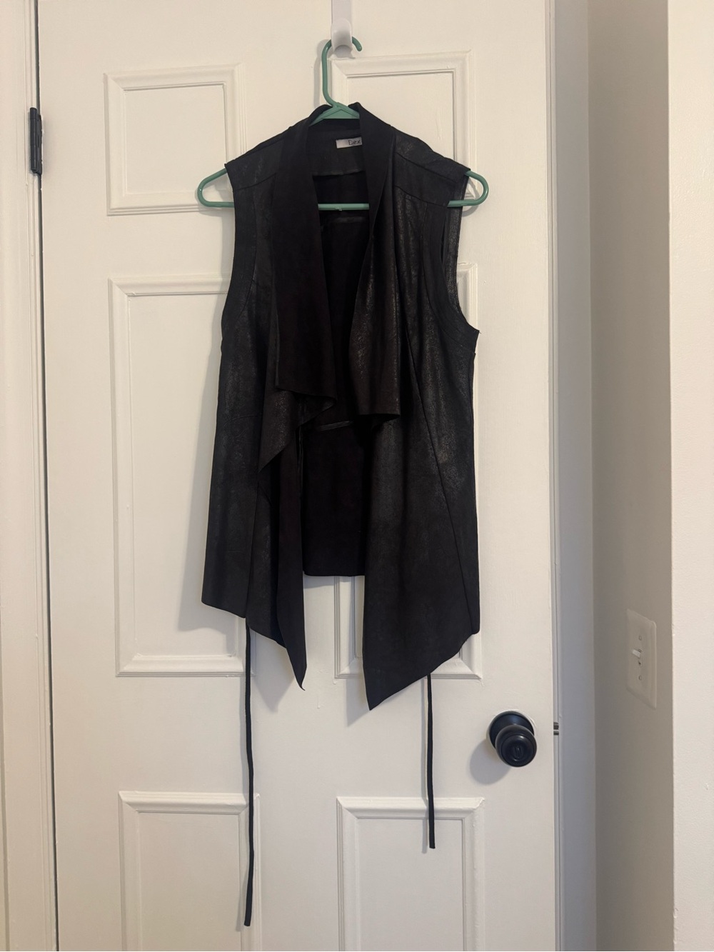 Dex Black Faux Leather Draped Vest